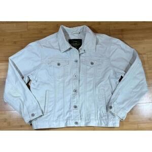 L.L. Bean Women’s White Cotton Denim Jean Jacket Size Large Casual Outdoor